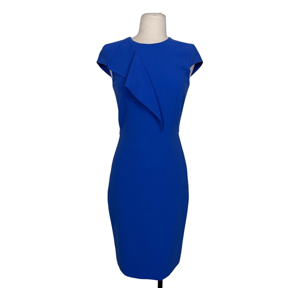 Vintage MaxMara Wool Sheath Dress Sz 4 Cobalt Blue Office Business Preppy Luxury
